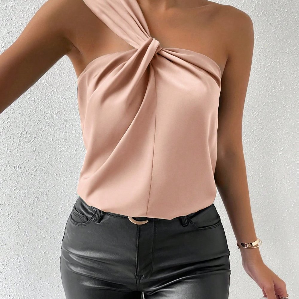 Champane Casual Womens One Shoulder Top - Picture 4 of 5